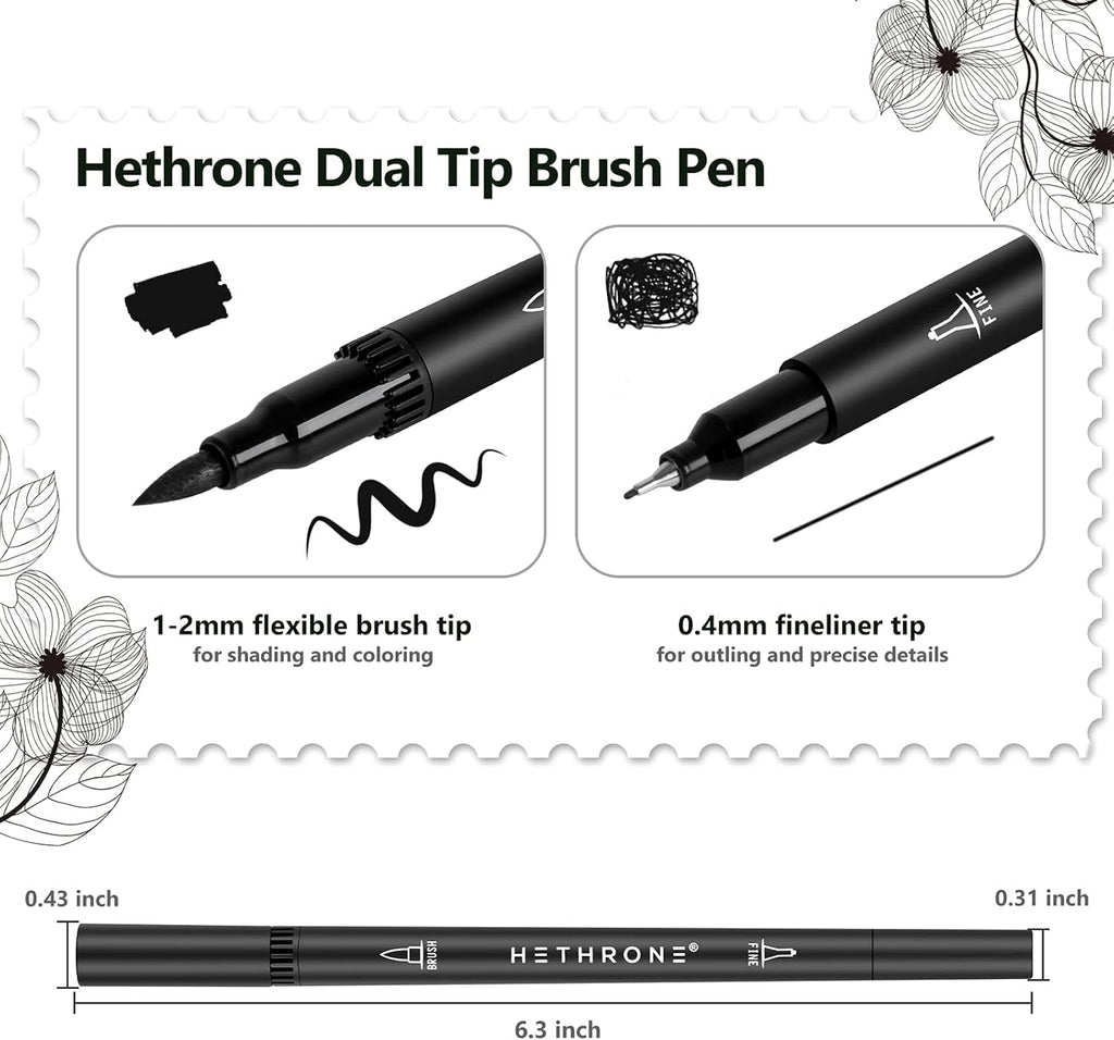 Black Markers for Drawing - Brush Pens with Felt Tips for Artists - Calligraphy Pens, 12 Pack