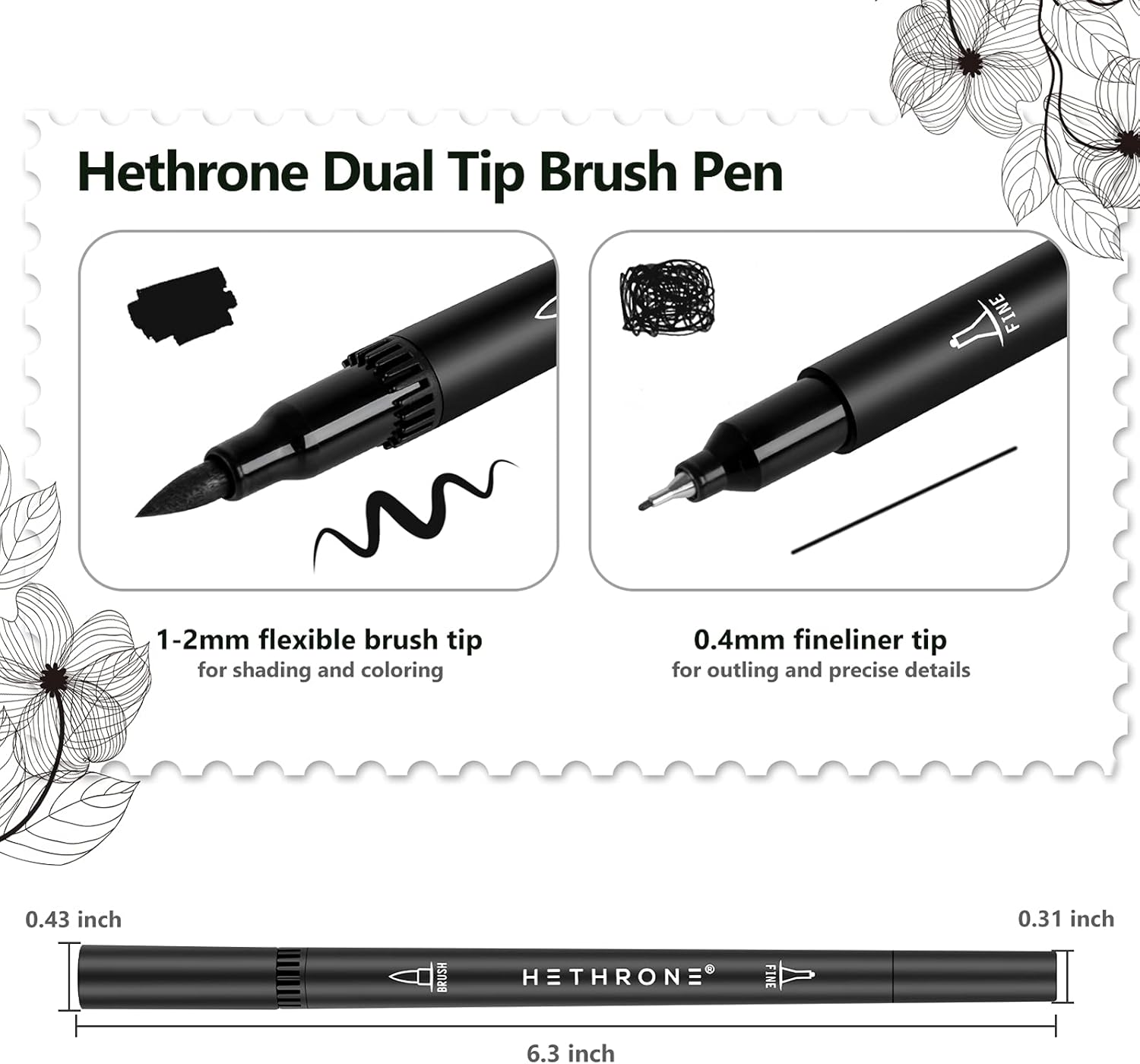 Black Markers for Drawing - Brush Pens with Felt Tips for Artists - Calligraphy Pens, 12 Pack