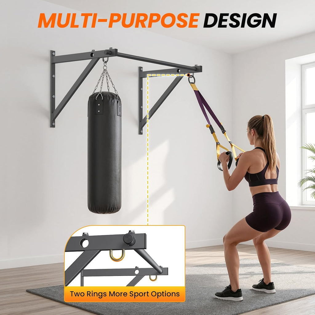 Wall Mounted Pull Up Bar with 500LBS Weight Capacity | 51" Length Chin Up Bar, Easy to Install, Adjustable Strength