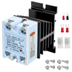 Solid State Relay DC to AC 3-32VDC Input, 24-480VAC Output with Aluminum Heat Sink, Thermal Grease, Flame Retardant PC Shell, Single Phase 25A ﻿