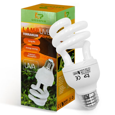 UVB Reptile Light, 5.0 15W UVA UVB Light for Reptiles, Spiral Compact Fluorescent UVB Bulb for Chameleons Tortoise