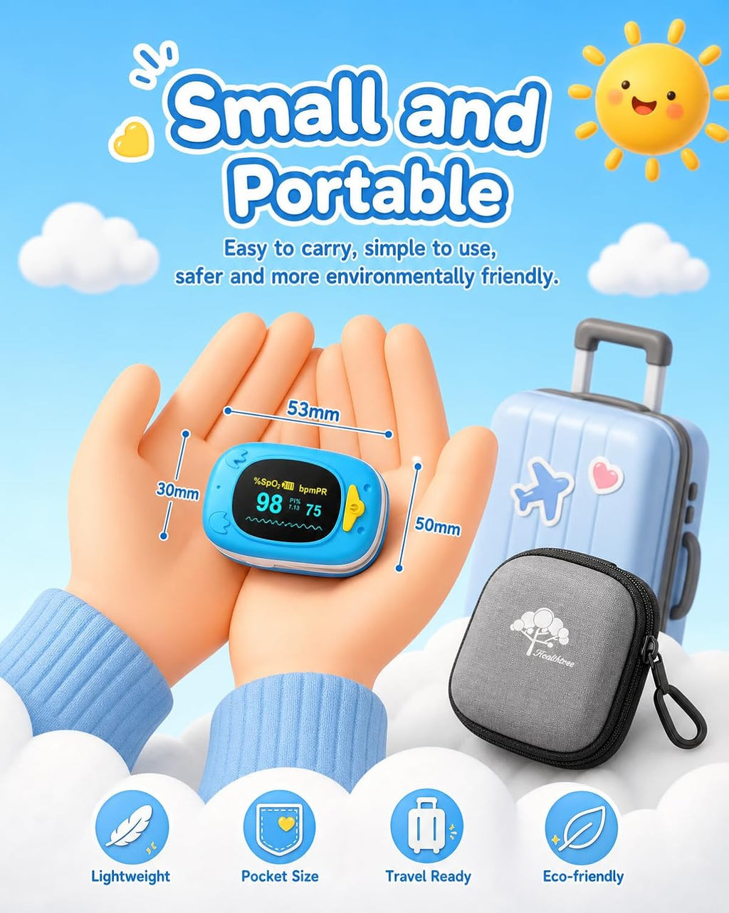 JKS50A fingertip Pulse Oximeter with Small Finger Clip, SpO2 Blood Oxygen Monitor with OLED Display, Heart Rate