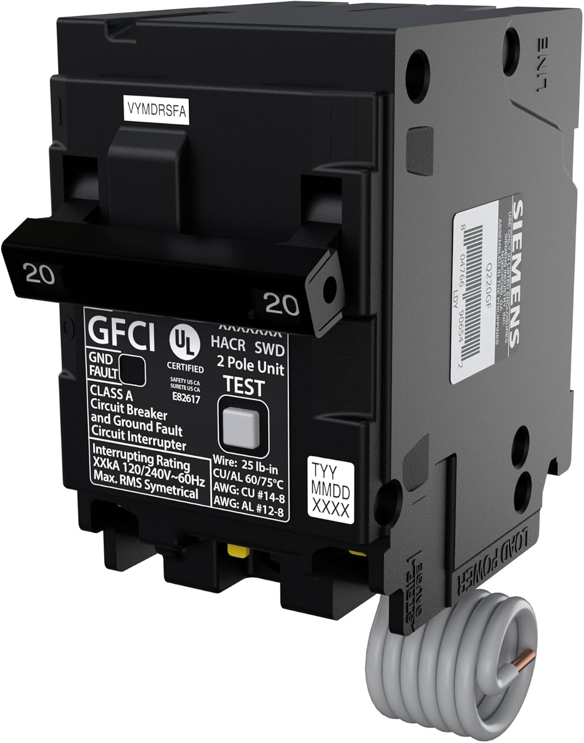 Q220GF Ground Fault Circuit Interrupter, 20 Amp, 2-Pole GFCI Circuit Breaker Replaces QF220A