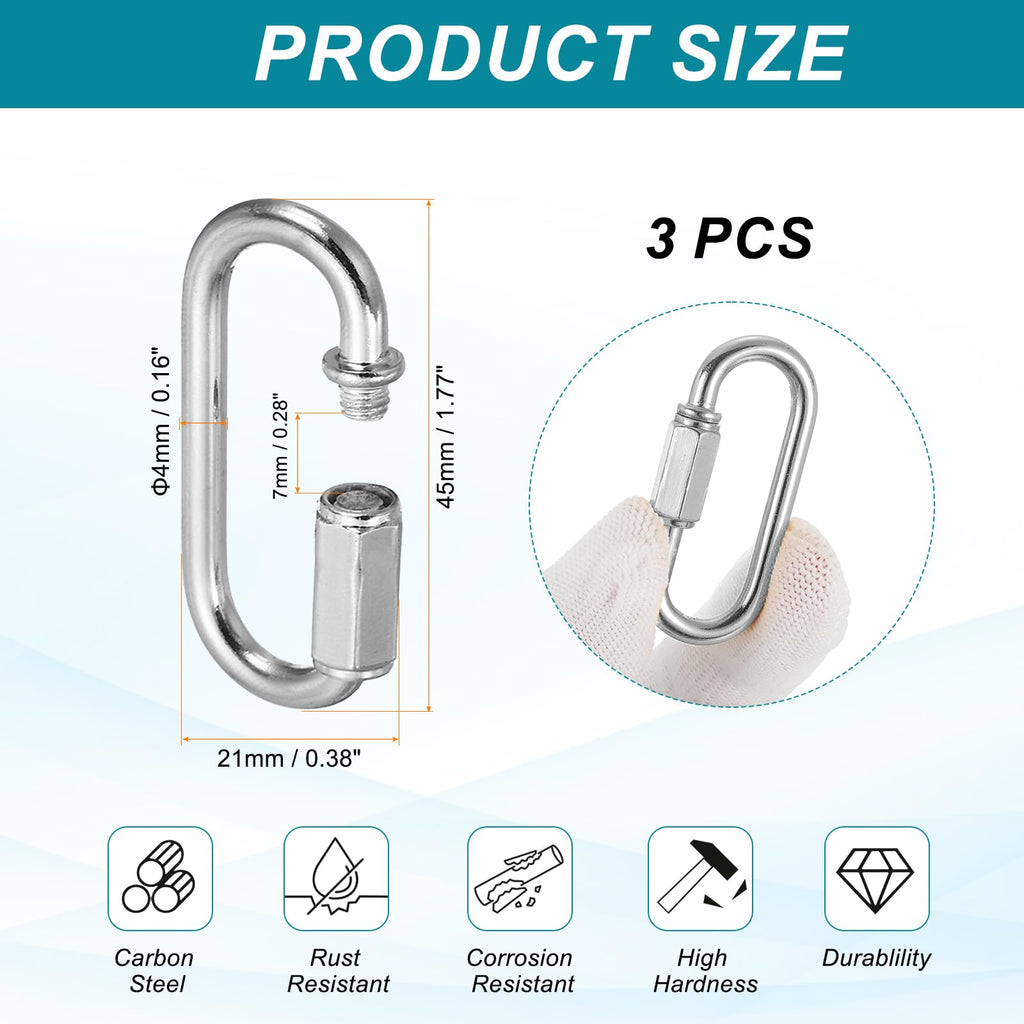MECCANIXITY Chain Connectors 4mm Thick Chrome Color 3Pack