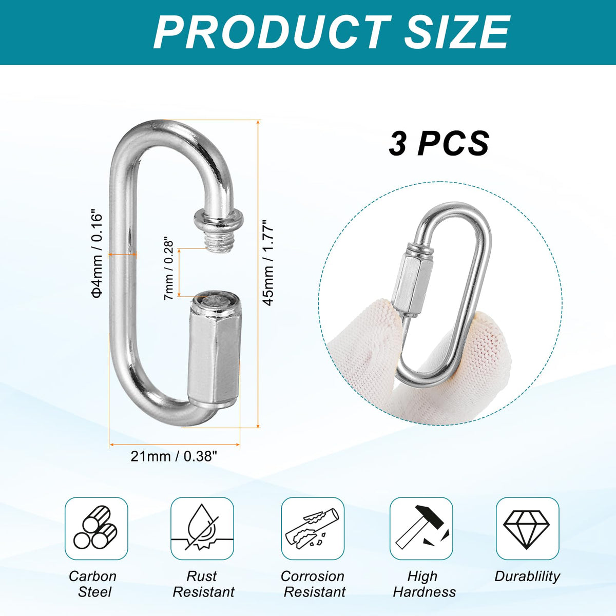 MECCANIXITY Chain Connectors 4mm Thick Chrome Color 3Pack