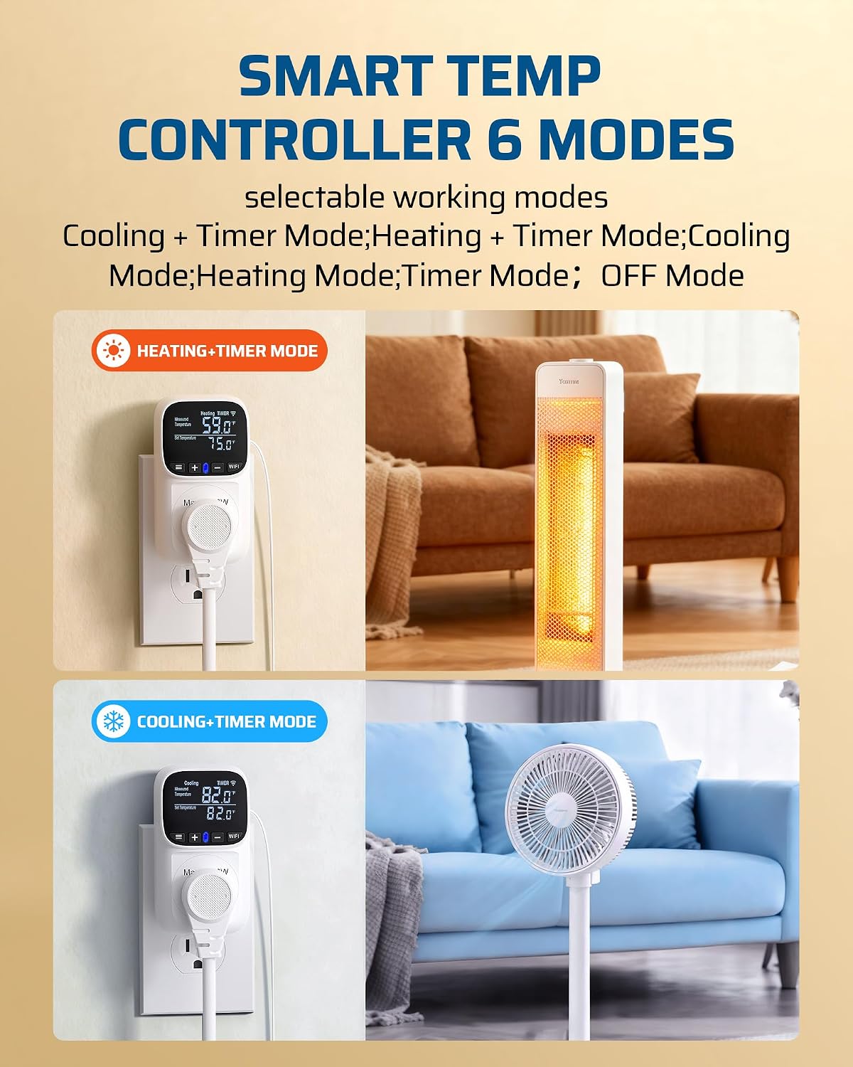 Smart WiFi Temperature Controller Outlet, 15A/1800W, 24H Timer | Bluetooth APP Remote Control, Schedule Timer