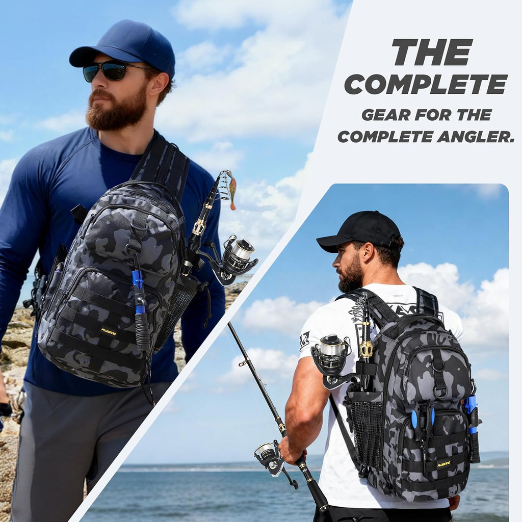Fishing Backpack with Fishing Rod and Reel Combos Tackle Boxes, Waterproof Tackle Backpack for Fishg Gear with Rod