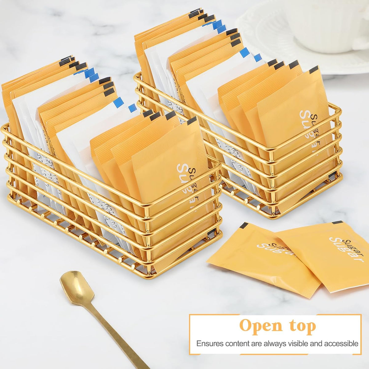 2 Pcs Sugar Packet Holders for Coffee Bar, Gold