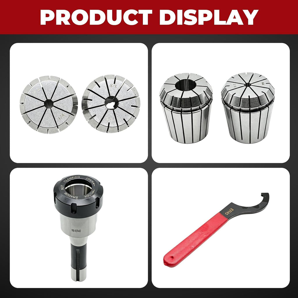 Nakkaa 15 Pcs R8 ER40 Collet Holder Kit 0.0004" Accuracy