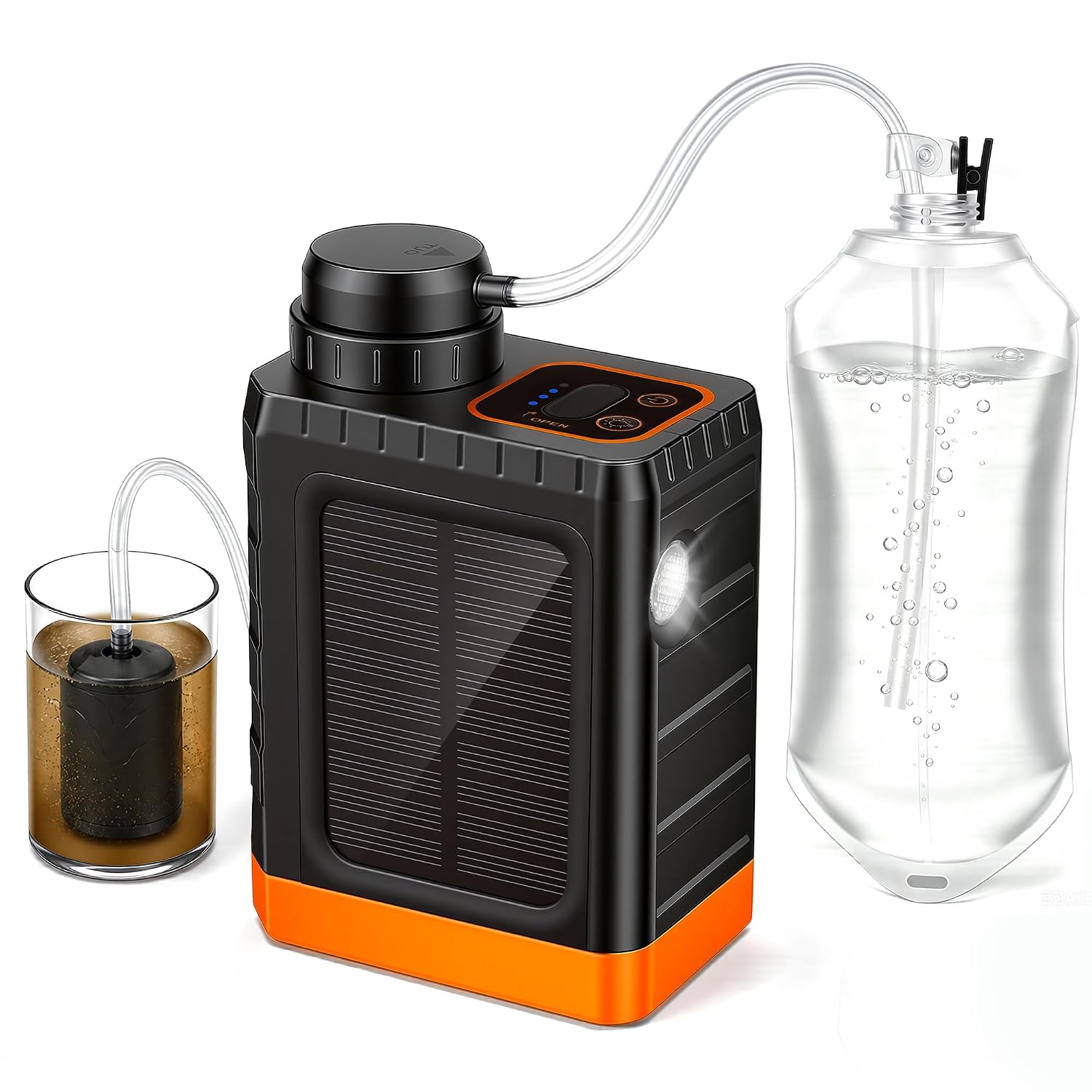 Portable Electric Water Filter for Camping & Survival - 0.01 Micron Water Purification System with Solar, Hand Crank