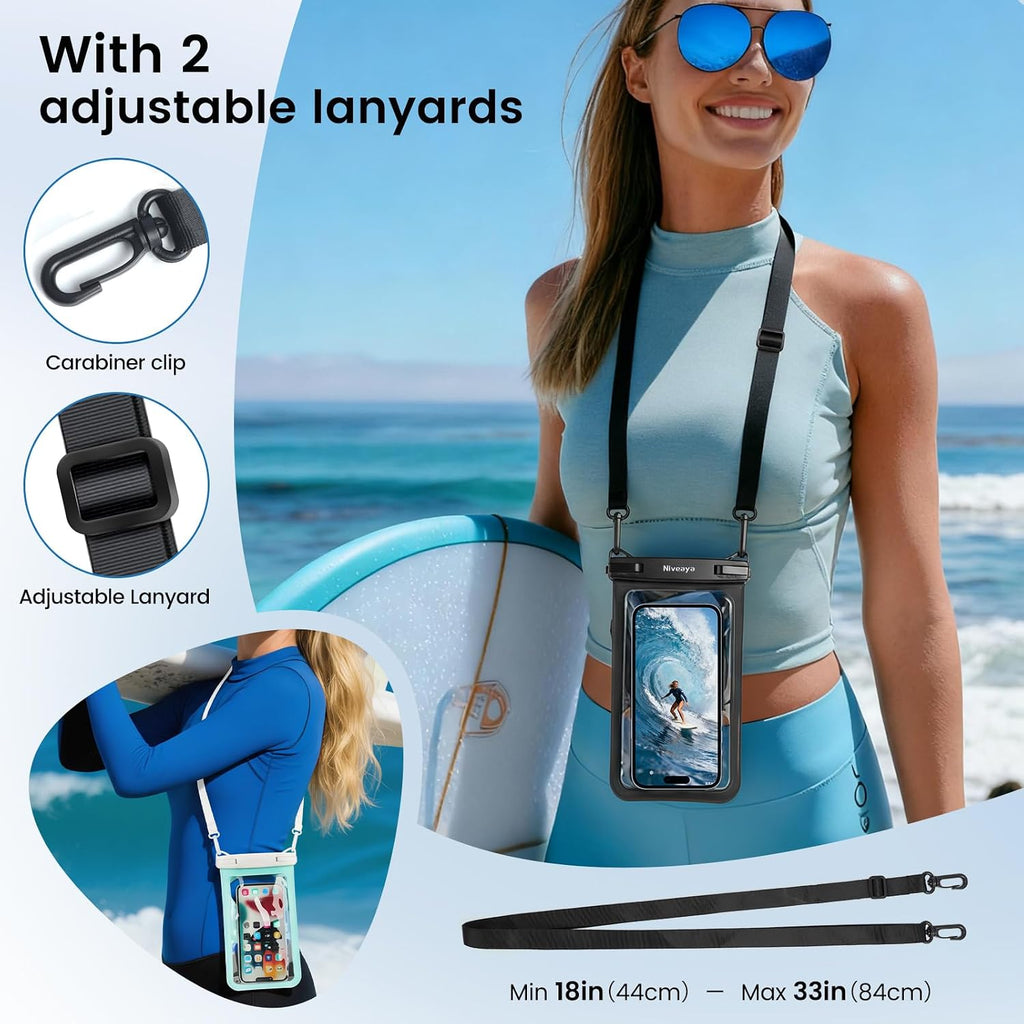 2 Pack IPX8 Waterproof Phone Pouch, Large Space Cell Phone Pouch Floating, Water Proof Phone Case with Lanyard, Phone