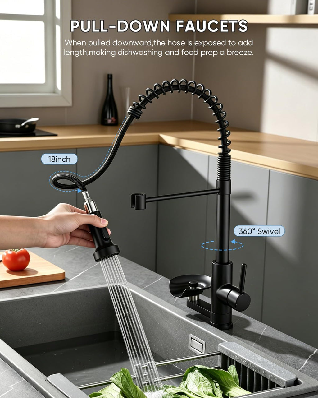 Pull Down Kitchen Faucet with Cup Washer Black