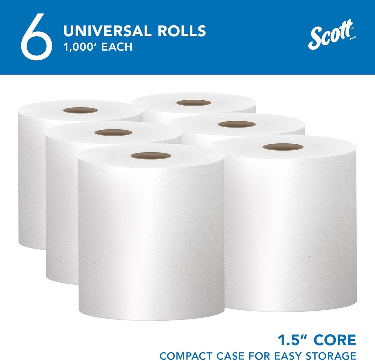 Hard Roll Paper Towels, Bulk, 6 Rolls x 1000' (01005)