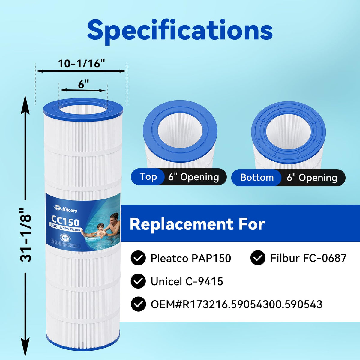 CC150 Pool Filter Cartridge, Compatible with Pentair Clean & Clear 150