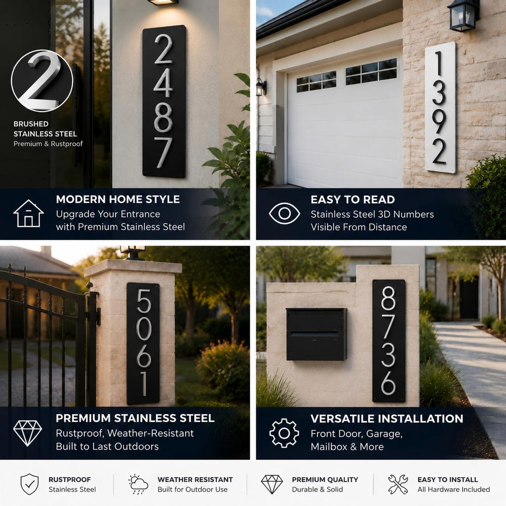 Custom House Numbers for Outside, Modern Address Plaque for House | 5in 3D Floating Numbers, 10mm Back Plate
