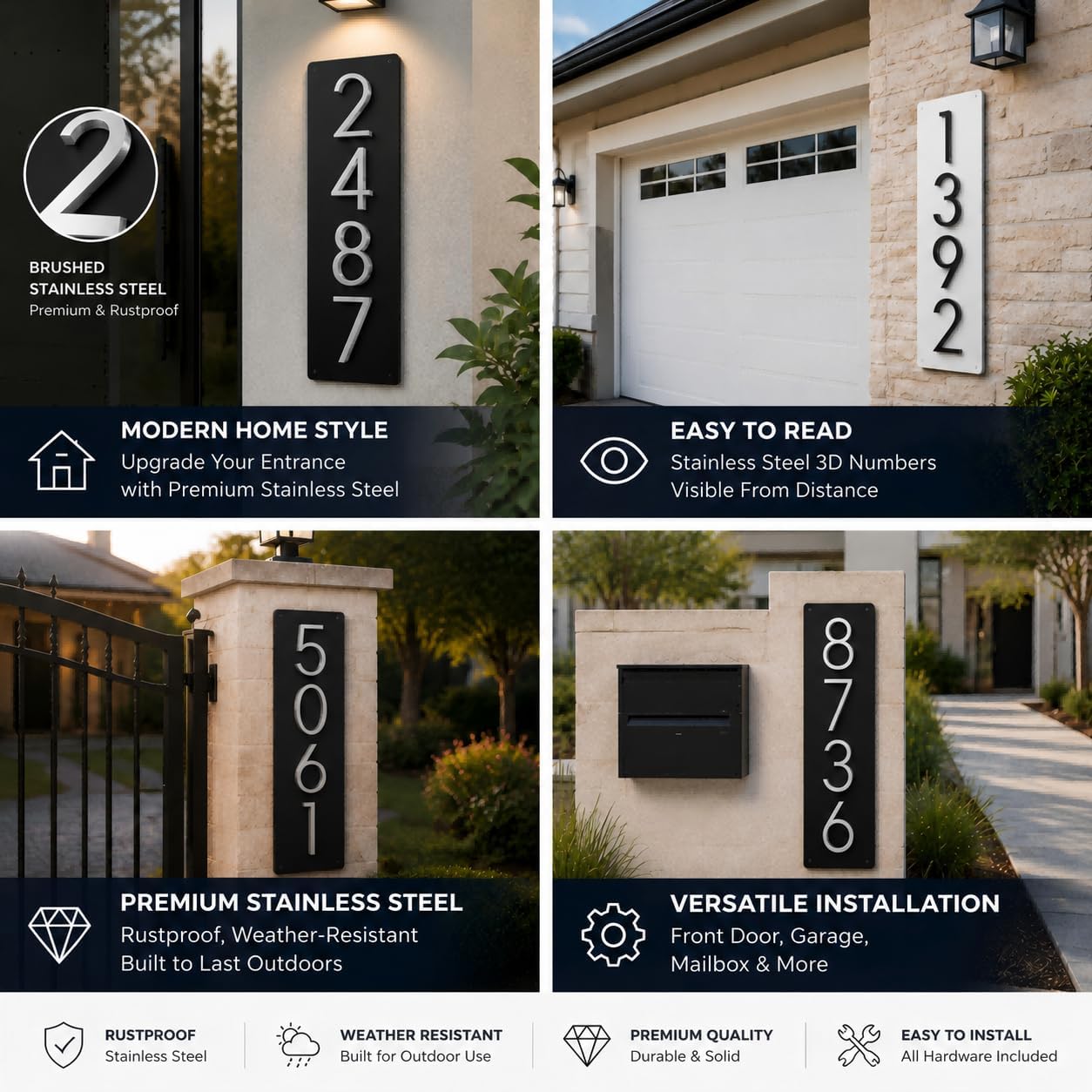 Custom House Numbers for Outside, Modern Address Plaque for House | 5in 3D Floating Numbers, 10mm Back Plate