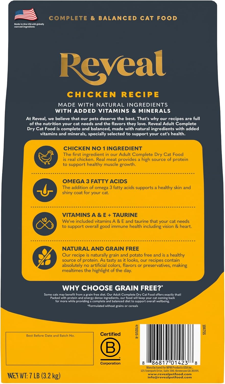 Chicken Recipe Grain Free Complete Dry Cat Food 7 lb Bag
