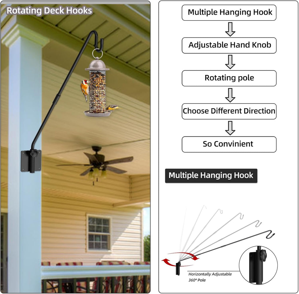 Deck Hook Wall Mount, Heavy Duty Metal Plant Hanger 360° Rotating
