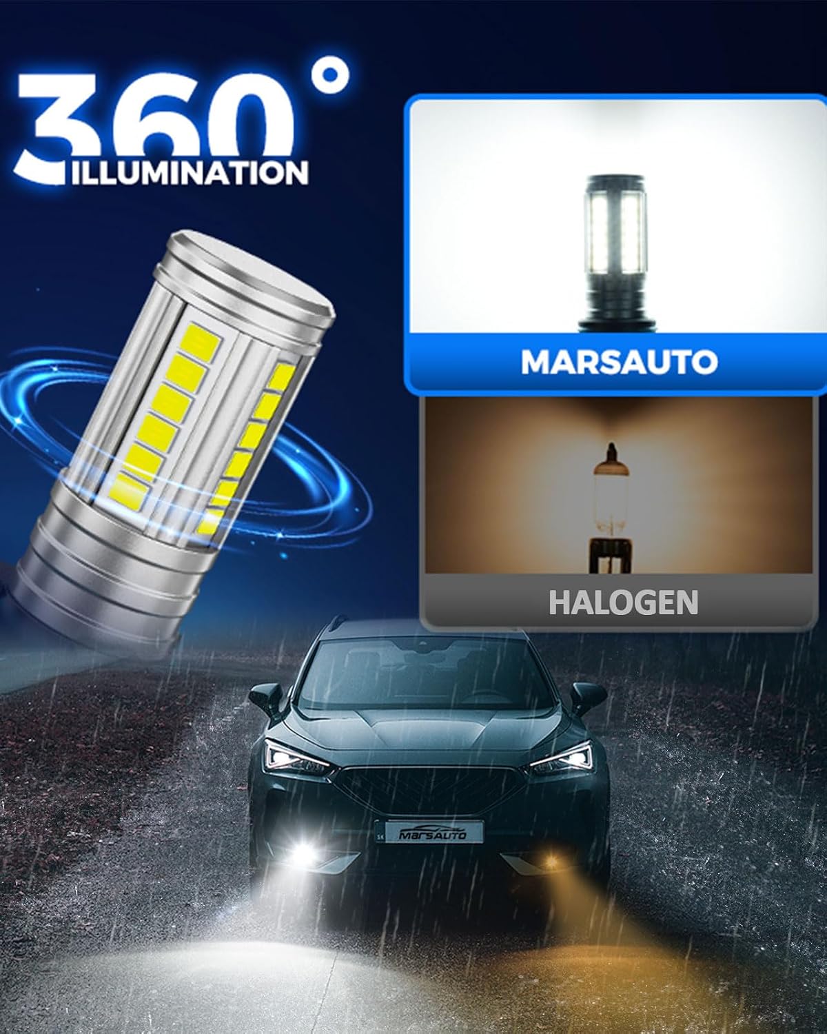 H11/H8 LED Fog Light Bulb, 12,000 LM 600% Brightness H8 H16 Fog Light Bulbs, 360° Illumination Upgraded 60 Pcs Chips