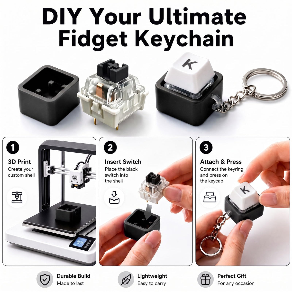 72PCS Clickers for 3D Prints Black Mechanical Switches 3Pin Clicky Keyboard