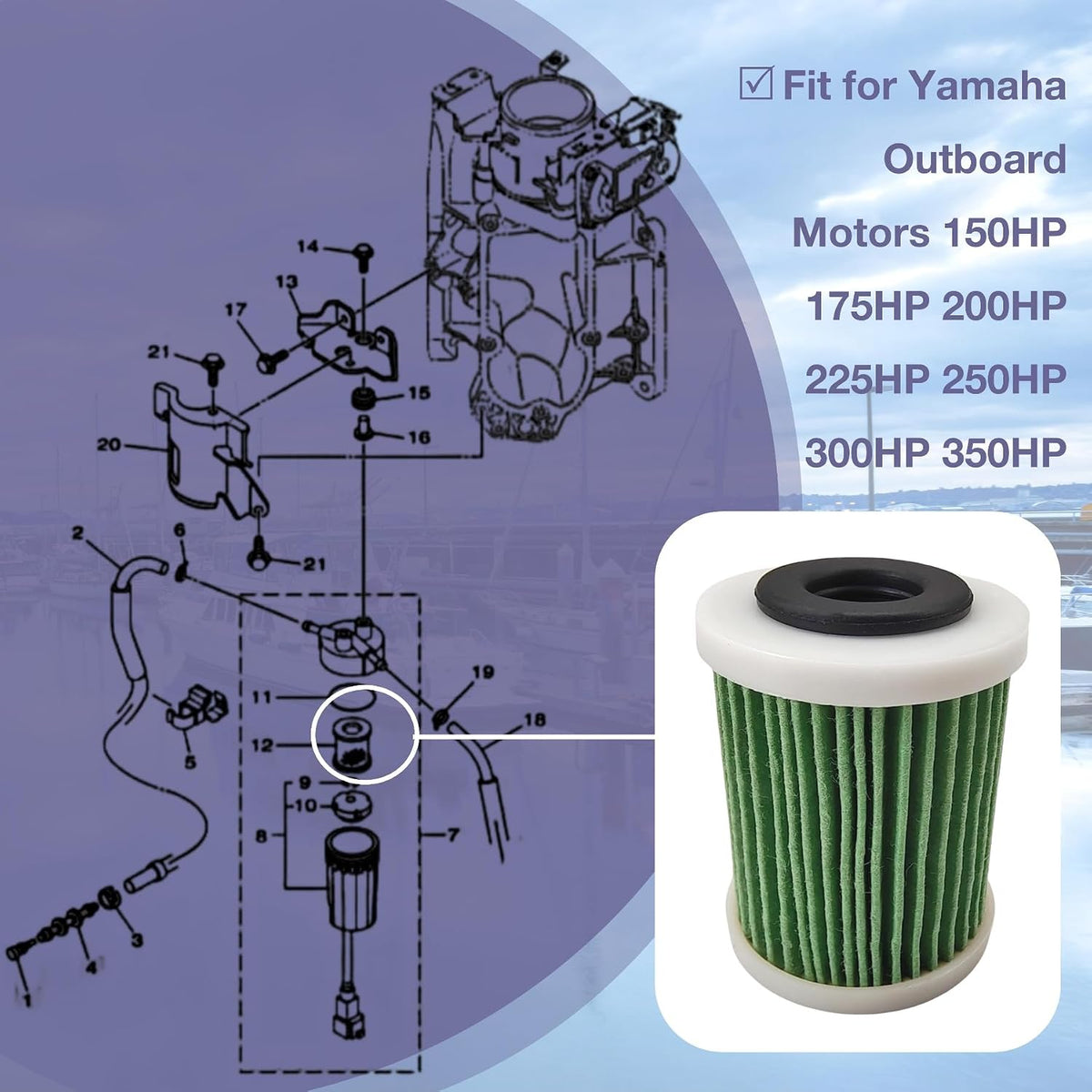 6P3-WS24A Fuel Filter Element for Yamaha 150-350 HP Marine
