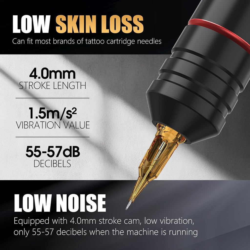 Ninja Pro Tattoo Machine with Coreless Motor - Rotary Cartridge Tattoo Pen with 2000mAh Power Supply for