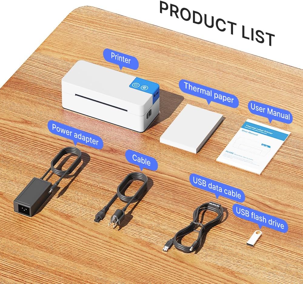 Bluetooth Thermal Shipping Label Printer for Small Business, White | Wireless Portable Mailing Shipping Printer for