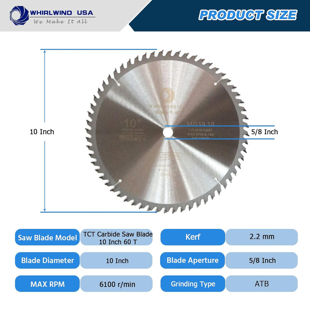 MGSB 10 Inch 60 Teeth Circular Saw Blade for Wood,Carbide Cordless Miter/Table Saw Blade,5/8" Arbor