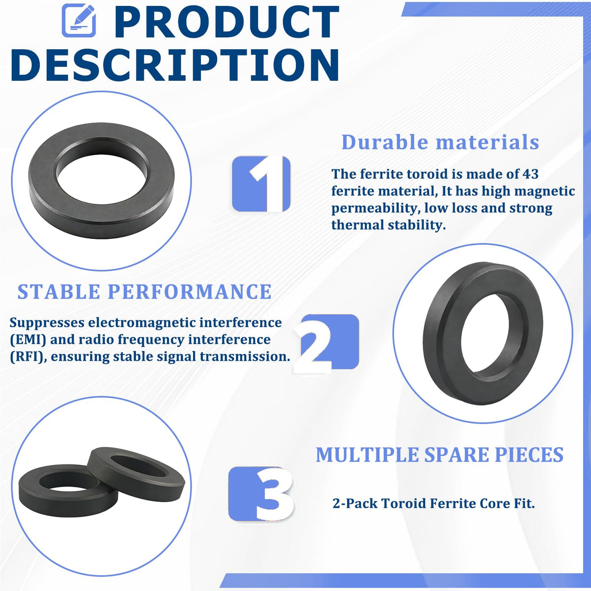 2 Pack FT240-43 Toroidal Ferrite Core 2.4 Inch Round Ring Ferrite Core