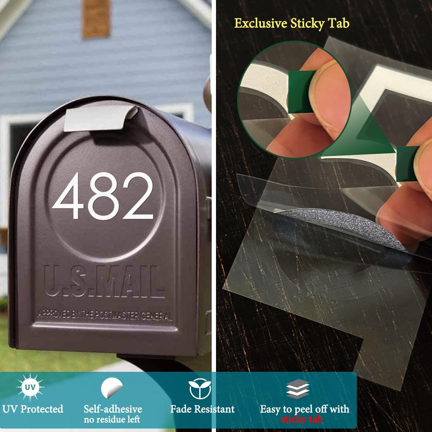 Reflective Mailbox Numbers Sticker Decal Die Cut Classic Style Vinyl Number 2" Self Adhesive 5 Sets for Mailbox