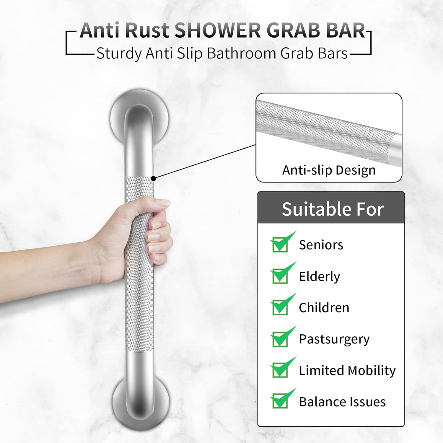 Grab Bars for Shower, 2 Pack 16 Inch Anti-Slip Safety Shower Handle for Senior, Stainless Steel Shower Grab Bars