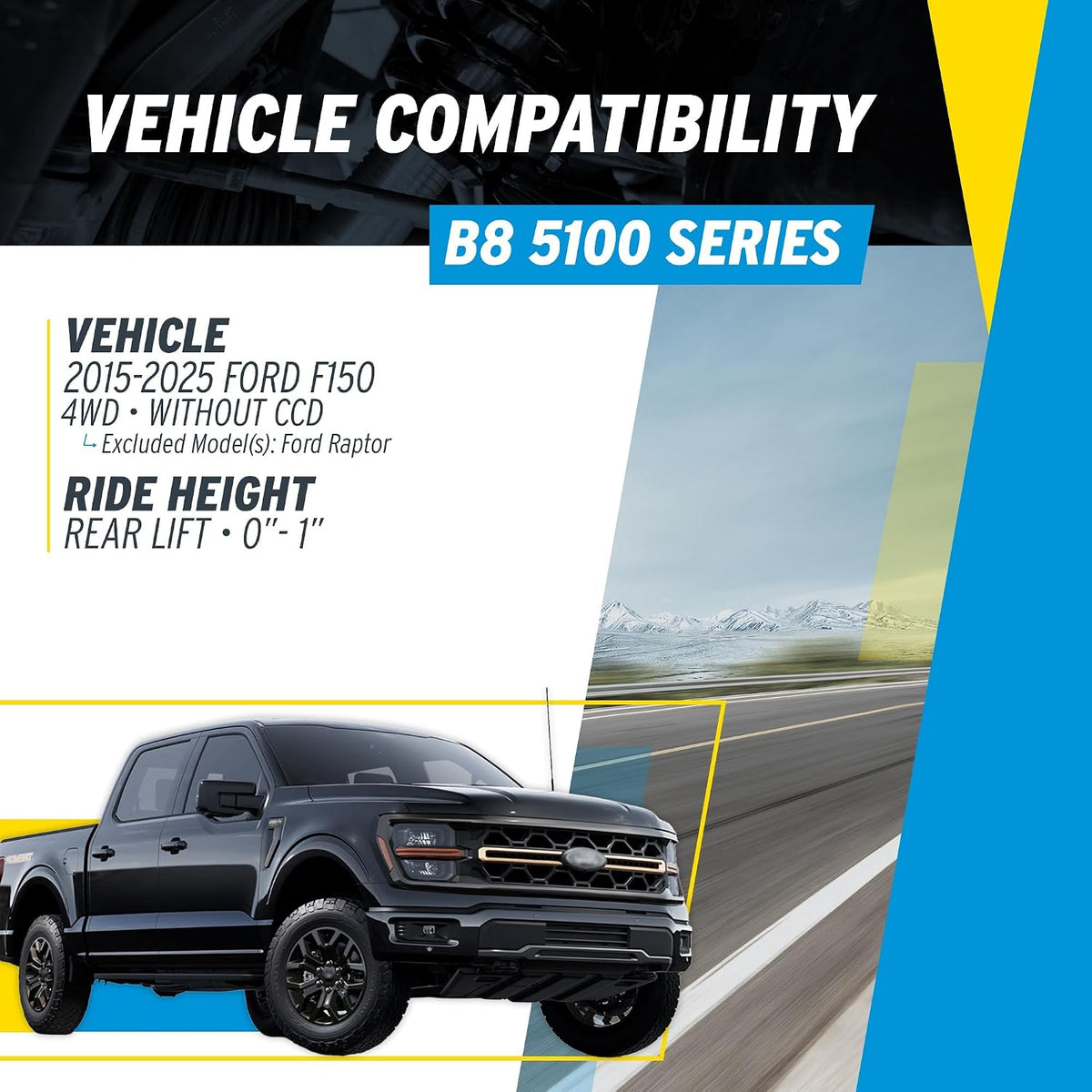 Bilstein Pair of Rear B8 5100 Series Shocks Compatible with 2015-2025 F150 4WD w/o CCD with 0-1" Rear Lift excl. Raptor Models | Easy Installation | Smooth Performance
