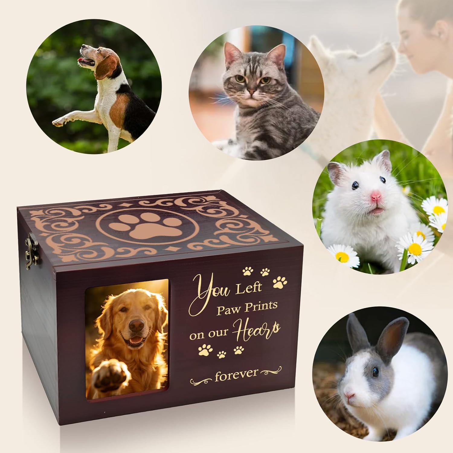 Pet Urns for Dog or Cat Ashes, Wooden Dog Urn for Ashes Memorial Keepsake Box with Photo Frame, Large Pet Cremation