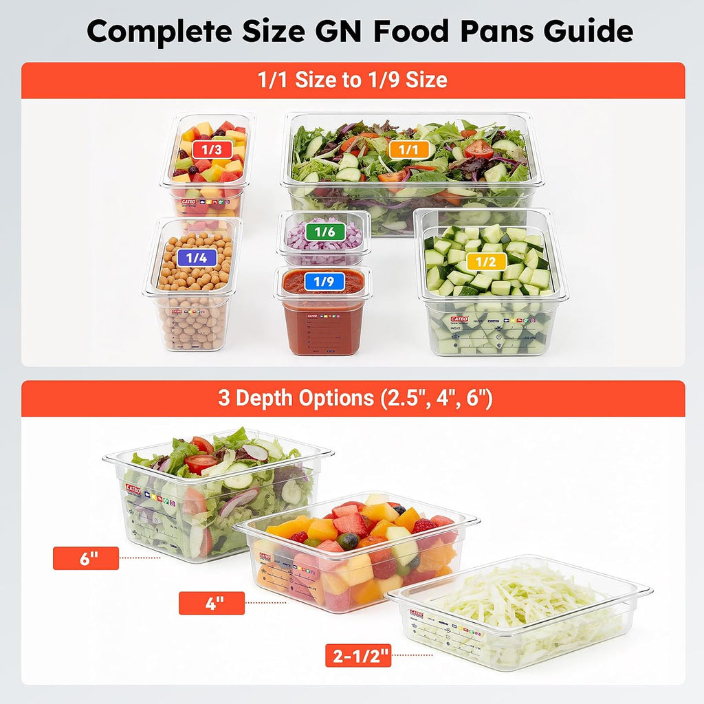 6-Pack 1/6 Size 4" Deep Polycarbonate Food Pans, NSF Commercial Clear Hotel Pan for Sauces, Condiments, Toppings &