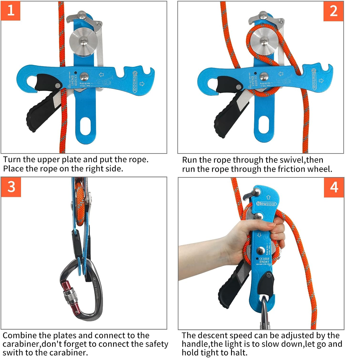 Climbing Stop Descender Rappelling Belay for Ropes 10-12mm The Novices for Rescue & Arborist CE Certification