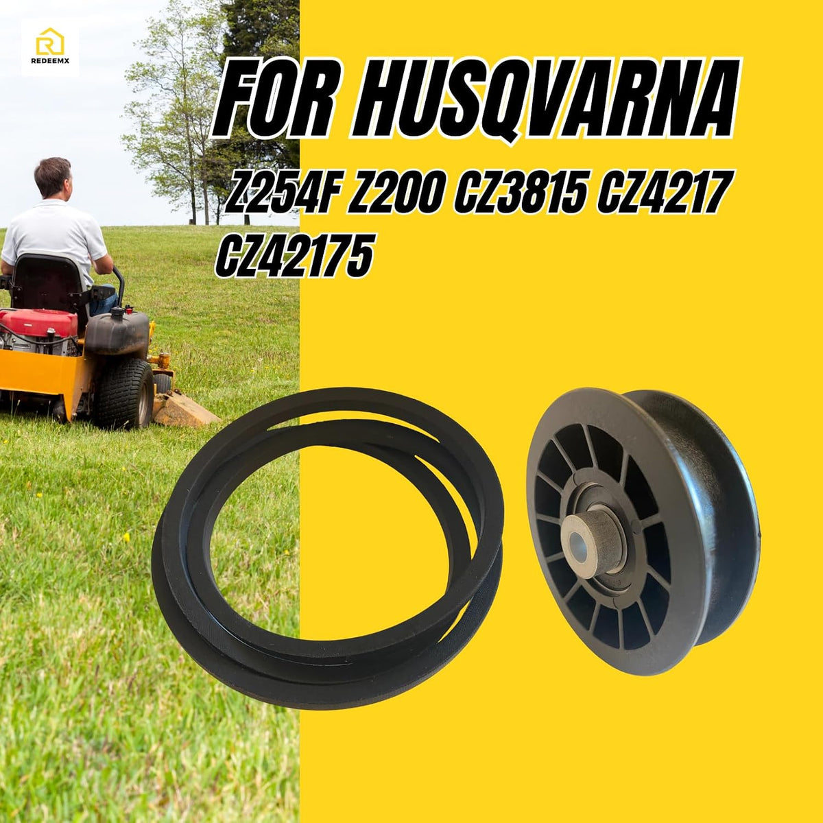 Z246 Drive Idler Pulley and Belt Kit Compatible with Husqvarna Z254F Z200 CZ3815 CZ4217 CZ42175 460ZX RZ4623 Z5424 Z4824 Parts Replaces 539110311 539110411 Aftermarket Deck Drive Kit