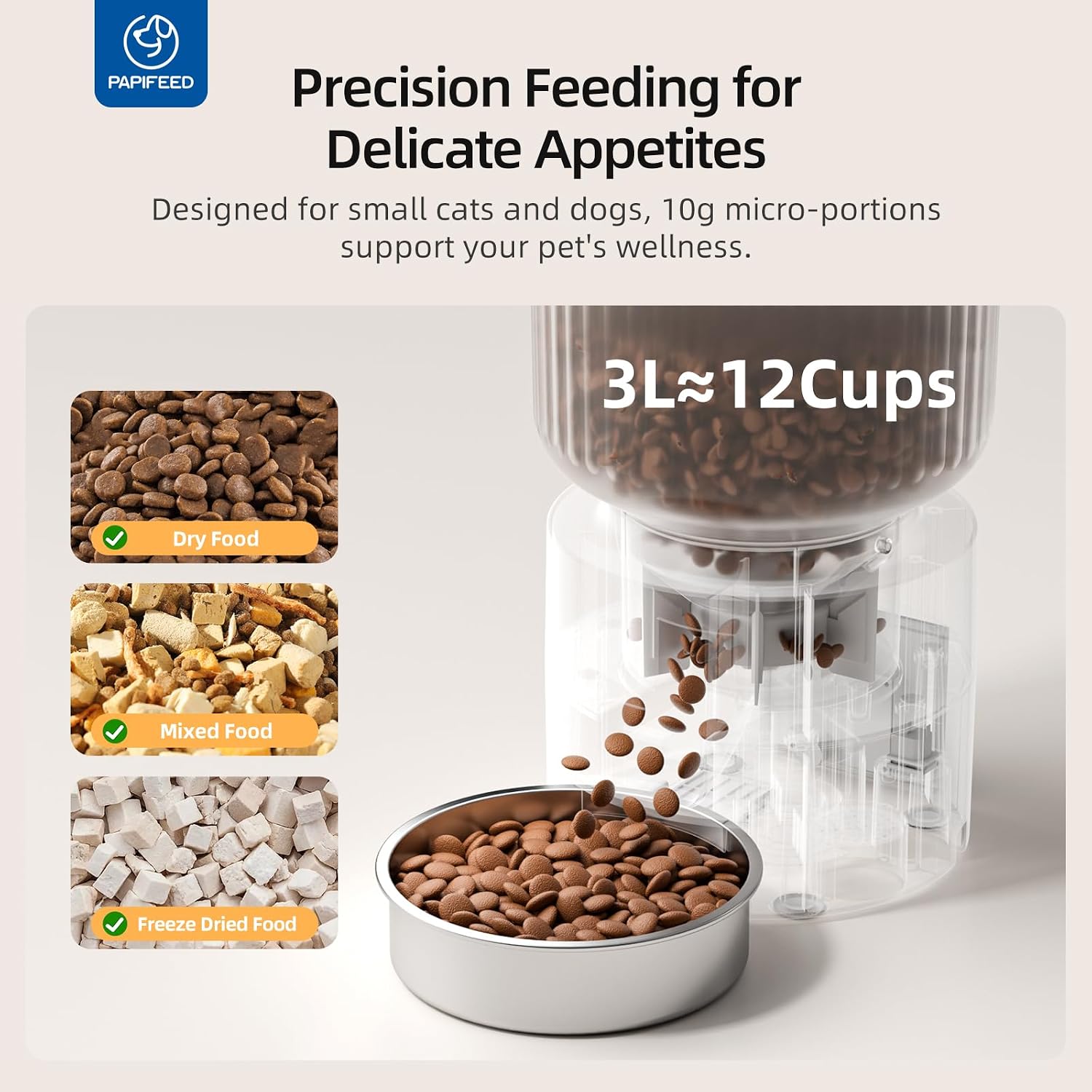 Automatic Cat Feeder and Water Fountain, 3L/12 Cups 2.4G WiFi Pet Feeder with Stainless Steel Bowl, Smart APP Control