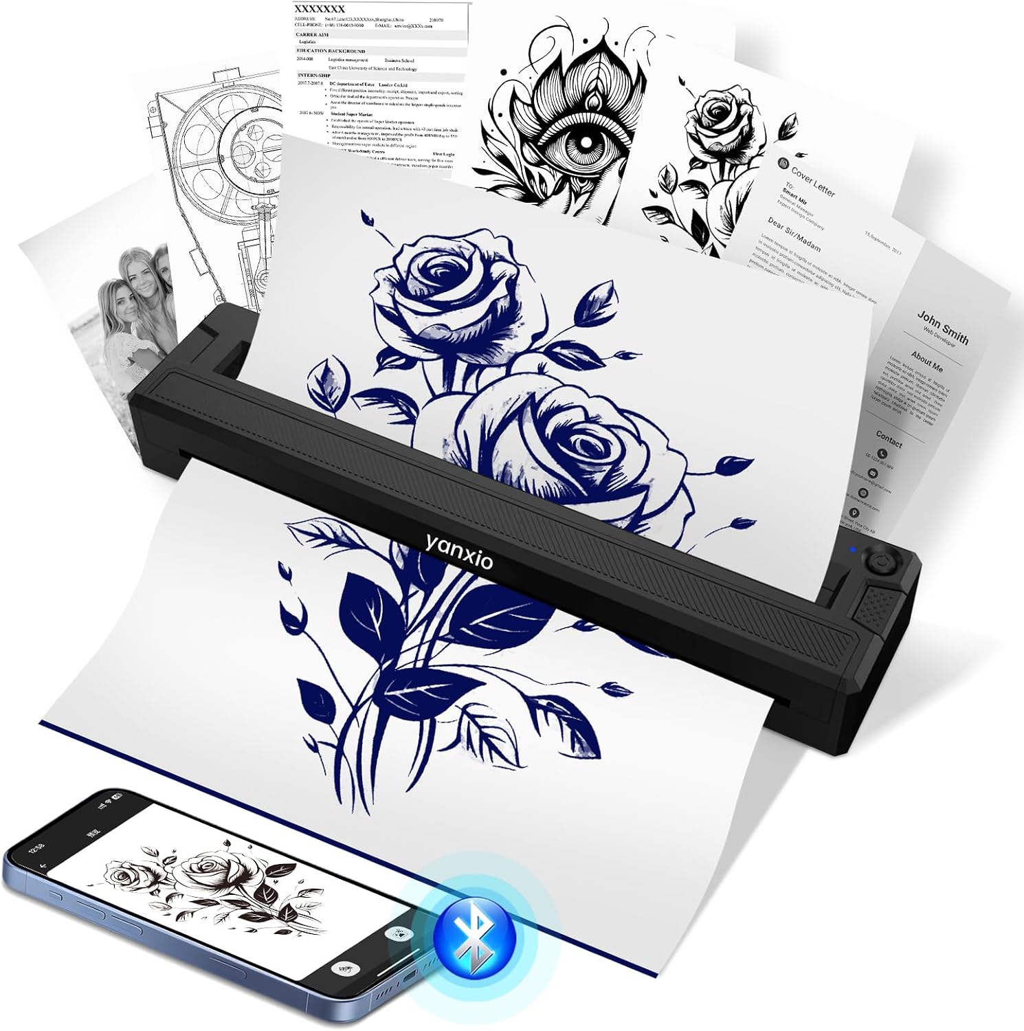 Tattoo Stencil Printer for Beginners & Artists, Wireless Thermal Tattoo Printer With 10pcs Thermal Paper & 3Pcs