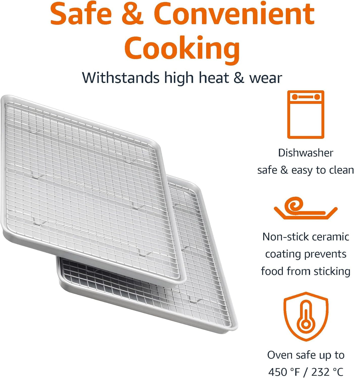 Ceramic Nonstick Baking Sheets & Cooling Rack Set, Dishwasher Safe, Oven Safe, Half Sheet Size, Gray, 2-Pack