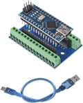 1 Set Mini for Nano V3.0 ATmega328P Micro Controller Board Module with USB Cable and for Nano V3.0 Expansion IO Shield Board Expansion Board for Arduino
