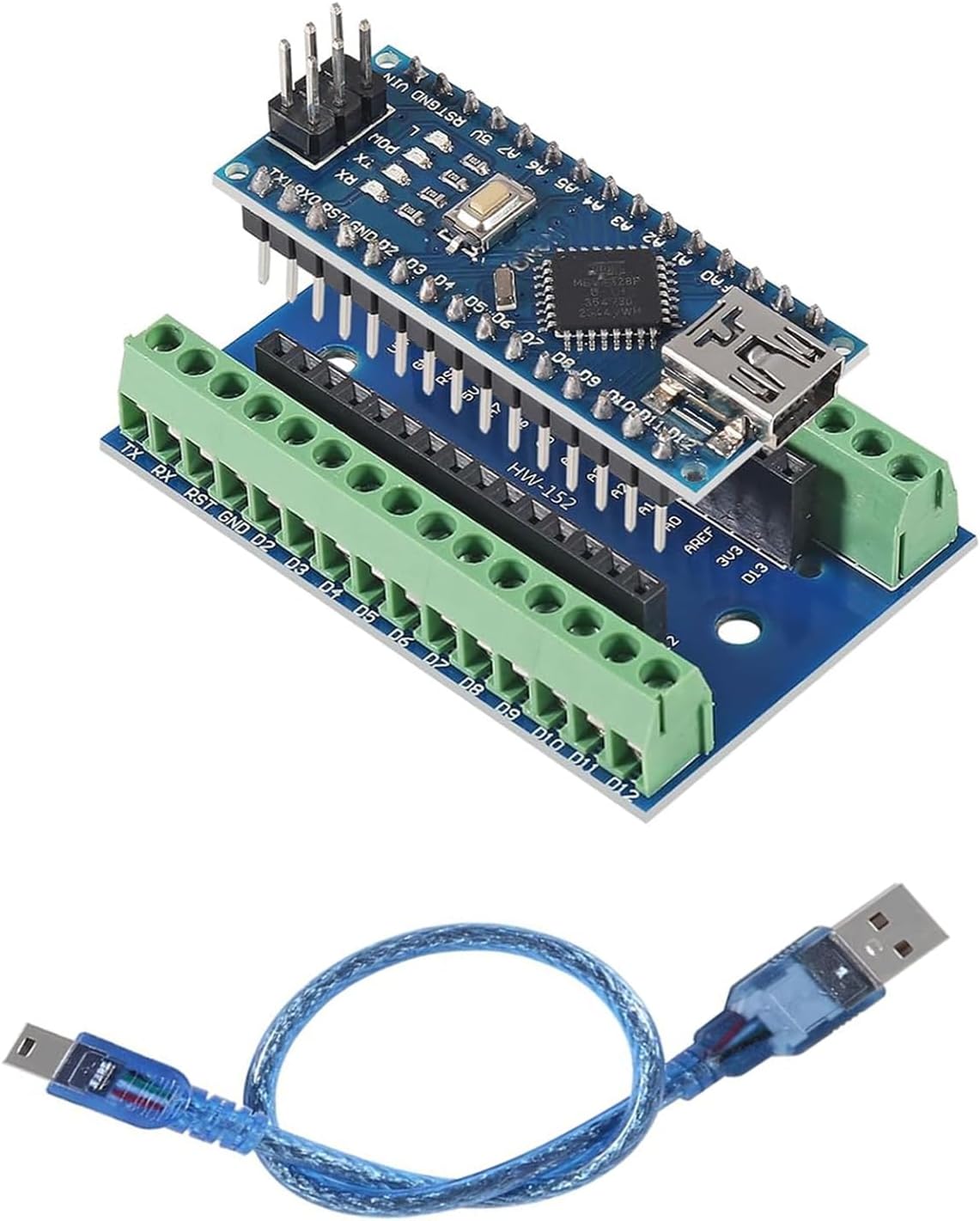 1 Set Mini for Nano V3.0 ATmega328P Micro Controller Board Module with USB Cable and for Nano V3.0 Expansion IO Shield Board Expansion Board for Arduino