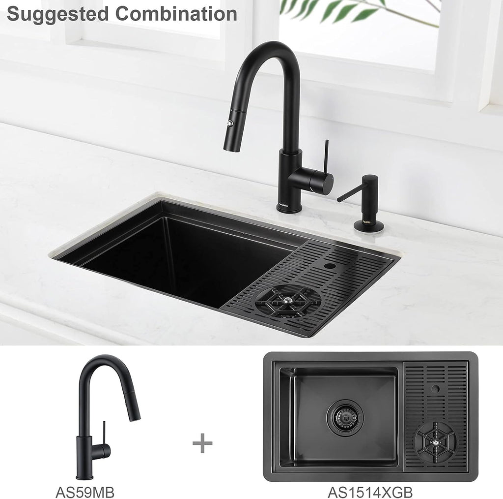AS59MBS Matte Black Bar Faucet or Prep Kitchen Sink Faucet with Pull Down Sprayer and Single Handle