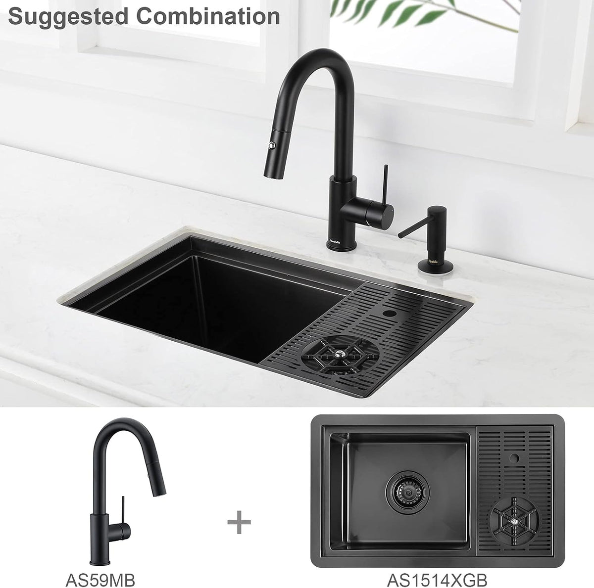 AS59MBS Matte Black Bar Faucet or Prep Kitchen Sink Faucet with Pull Down Sprayer and Single Handle