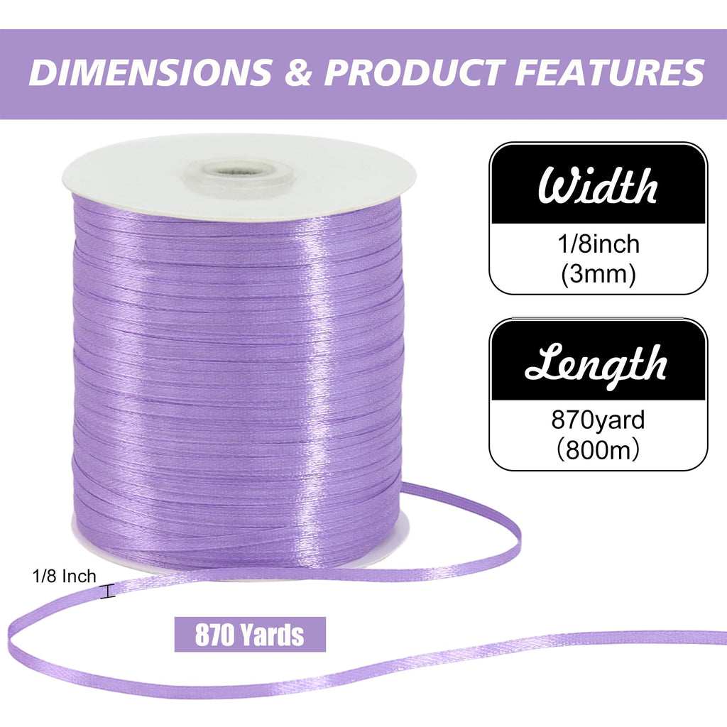 1/8 Inch 870yd Light Purple Thin Satin Ribbon String Gift Wrapping