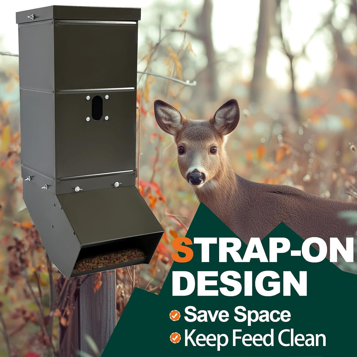 Tree Protein Deer Feeder with Waterproof Cover and Mounting Straps