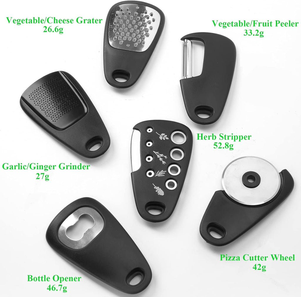 Kitchen Gadgets Set 6 Pieces, Space Saving Cooking Tools Kitchen Accessories-Garlic Grinder, Cheese Grater, Vegetable