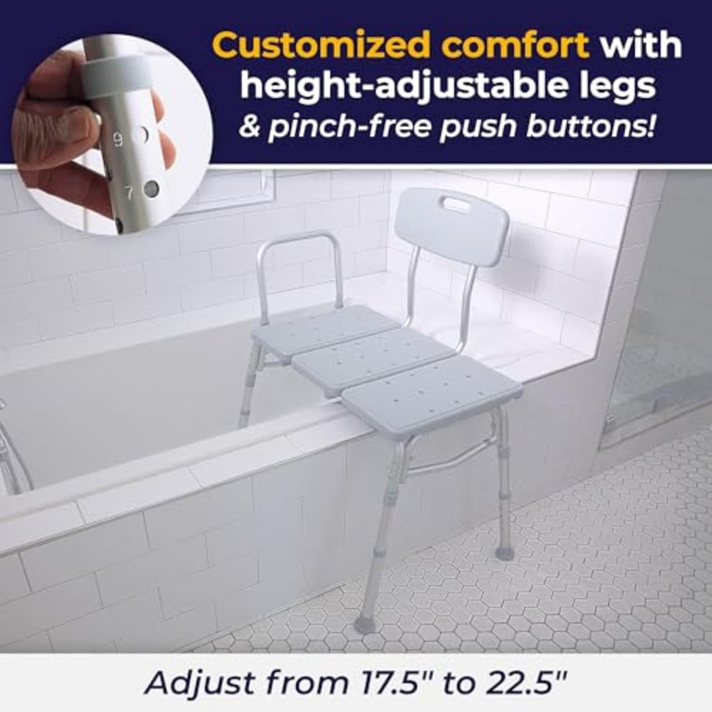 Tub Transfer Bench for Bathtub - Safer, Independent Bathing Aid - Height Adjustable Bench - Sturdy Aluminum