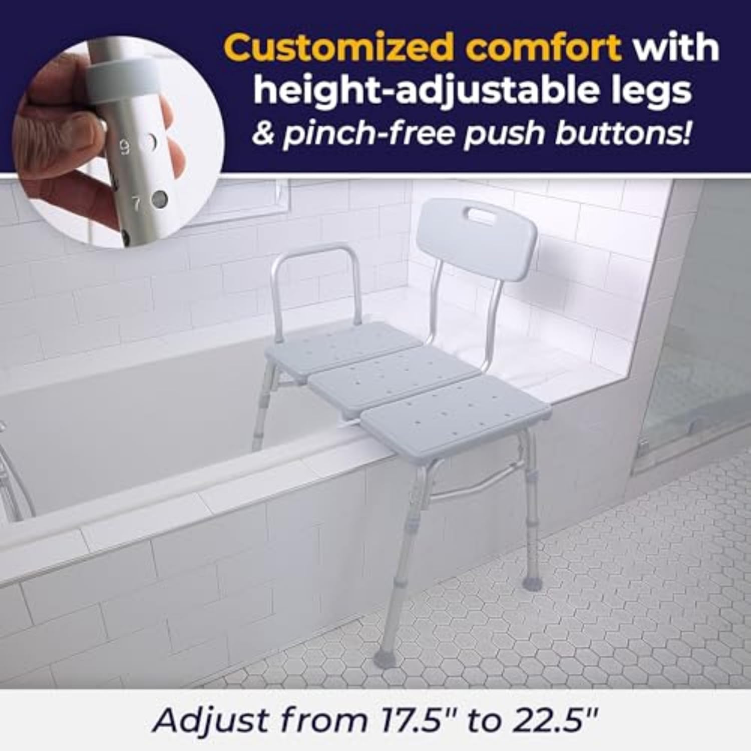 Tub Transfer Bench for Bathtub - Safer, Independent Bathing Aid - Height Adjustable Bench - Sturdy Aluminum