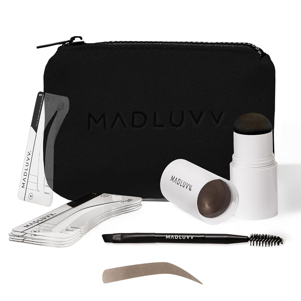 Brow Stamp Kit, 9 Stencils & Pomade for Sparse Brows (Medium Brown)