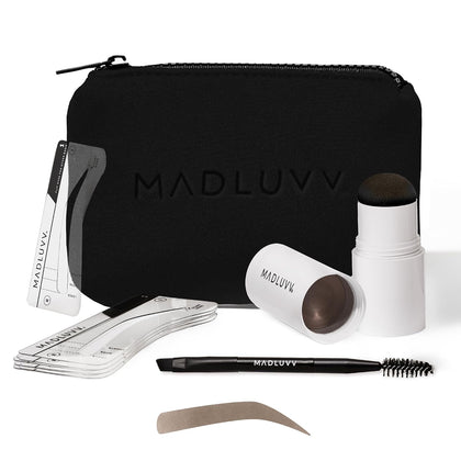 Brow Stamp Kit, 9 Stencils & Pomade for Sparse Brows (Medium Brown)